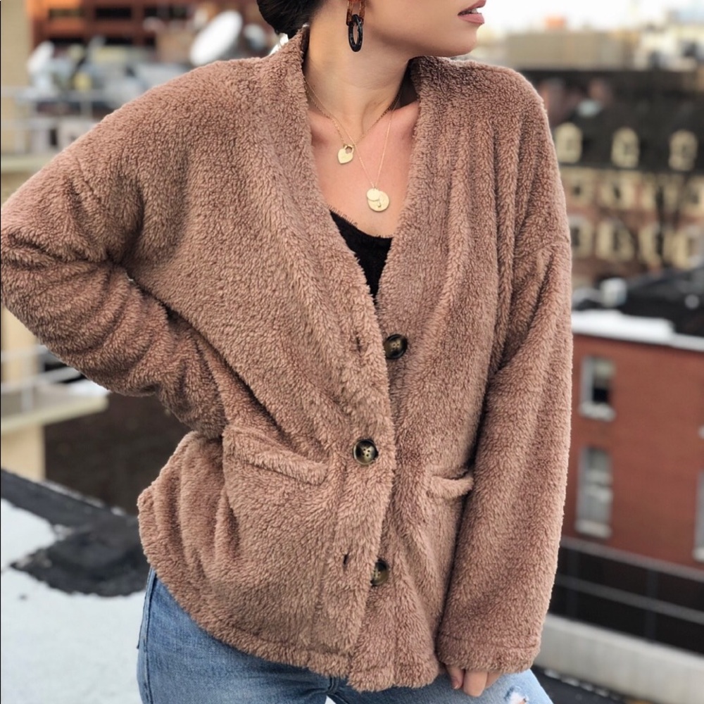 Arabella Taupe Teddy Cardigan - Picture 5 of 7
